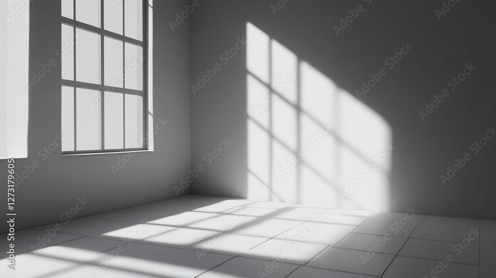 Sunlight streams into minimalist room creating dramatic shadows. AI Generated Sunlight streams into minimalist room creating dramatic shadows. AI Generated