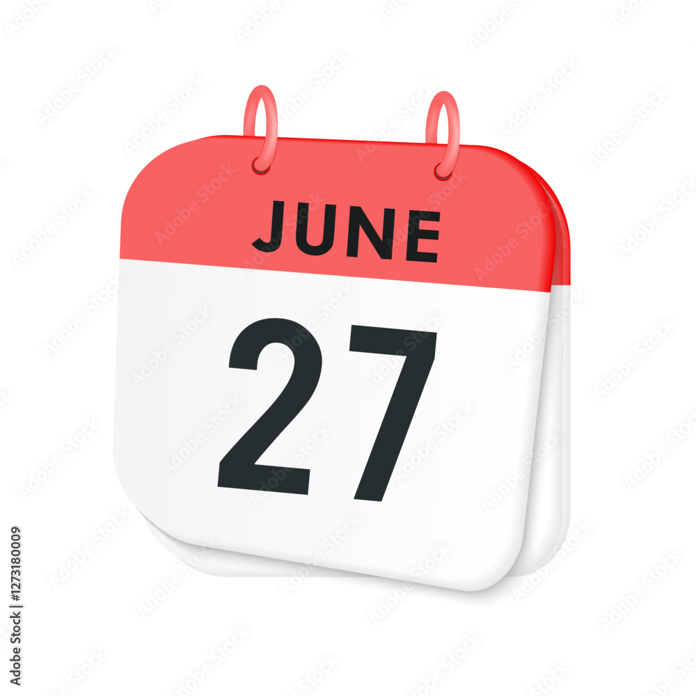 27th June daily calendar icon template. June 27 day calendar design. Single day calendar in vector illustration flat style. 27th June daily calendar icon template. June 27 day calendar design. Single day calendar in vector illustration flat style.