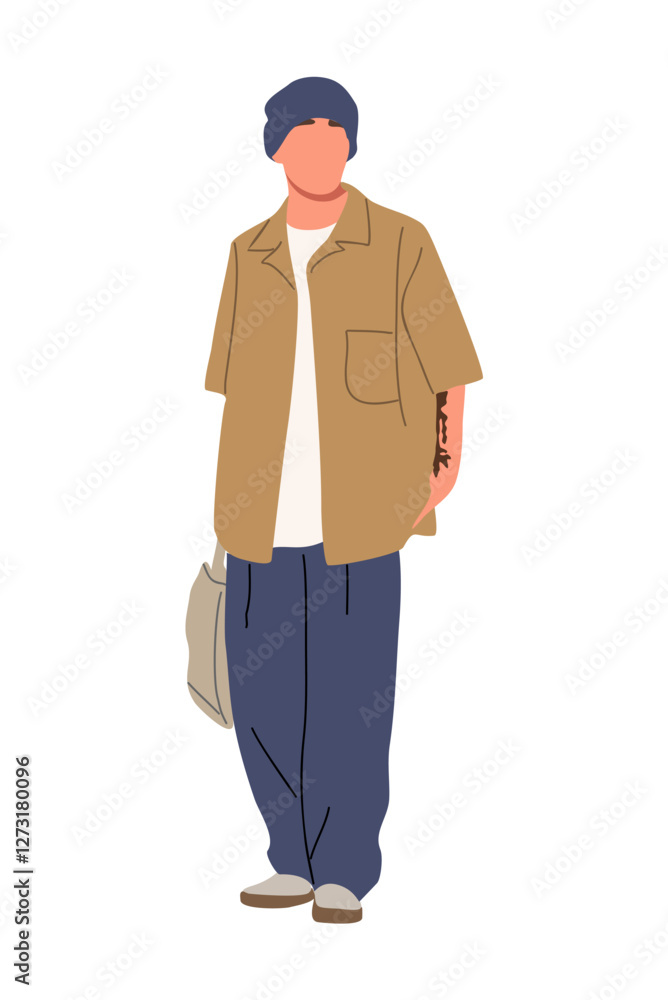 Stylish man vector illustration. Handsome guy wearing trendy modern street style outfit walking. Street fashion men concept. Cartoon male character isolated