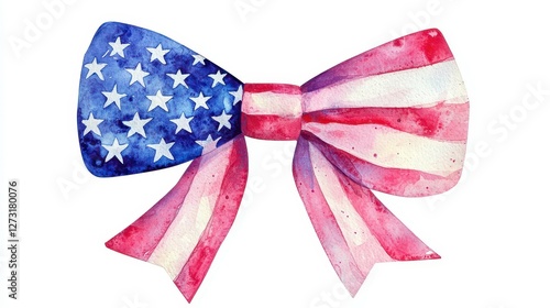 Patriotic Bow with Watercolor Stripes and Stars Celebration Art