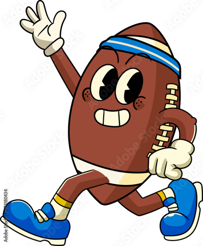 Happy Rugby Ball Sports mascot cartoon character in Vintage Style