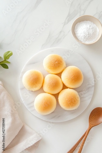 Wallpaper Mural Delicate golden pancakes arranged beautifully, topped with powde Torontodigital.ca