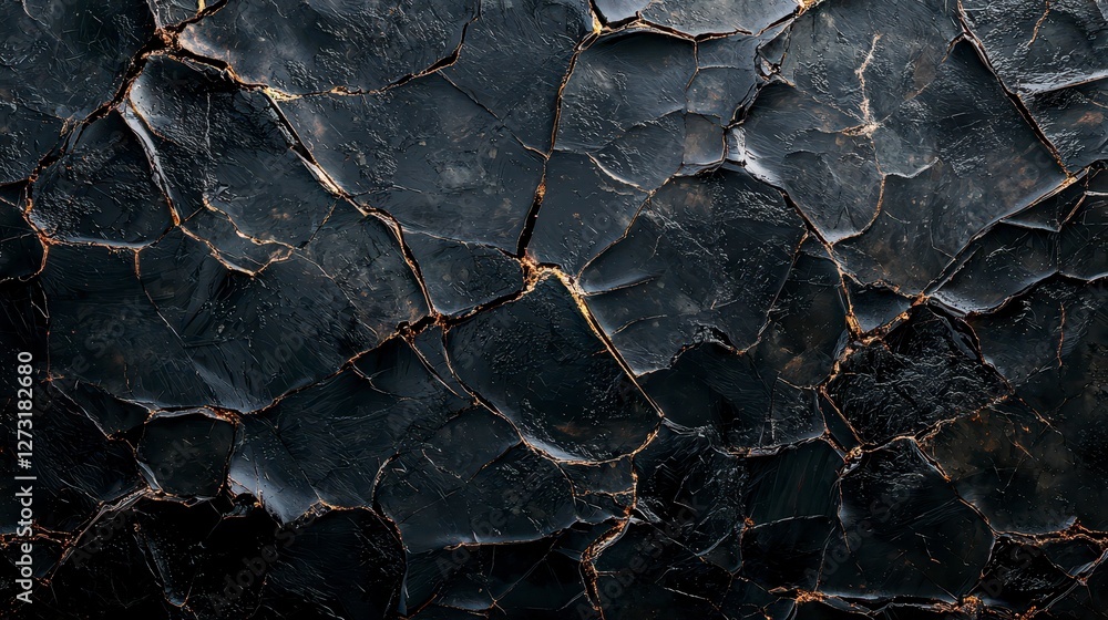 Fototapeta premium Cracked Black Stone Texture with Golden Veins 66 Characters