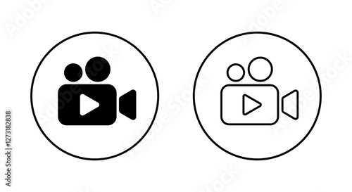 Movie camera icon on circle line. Video cinema sign symbol