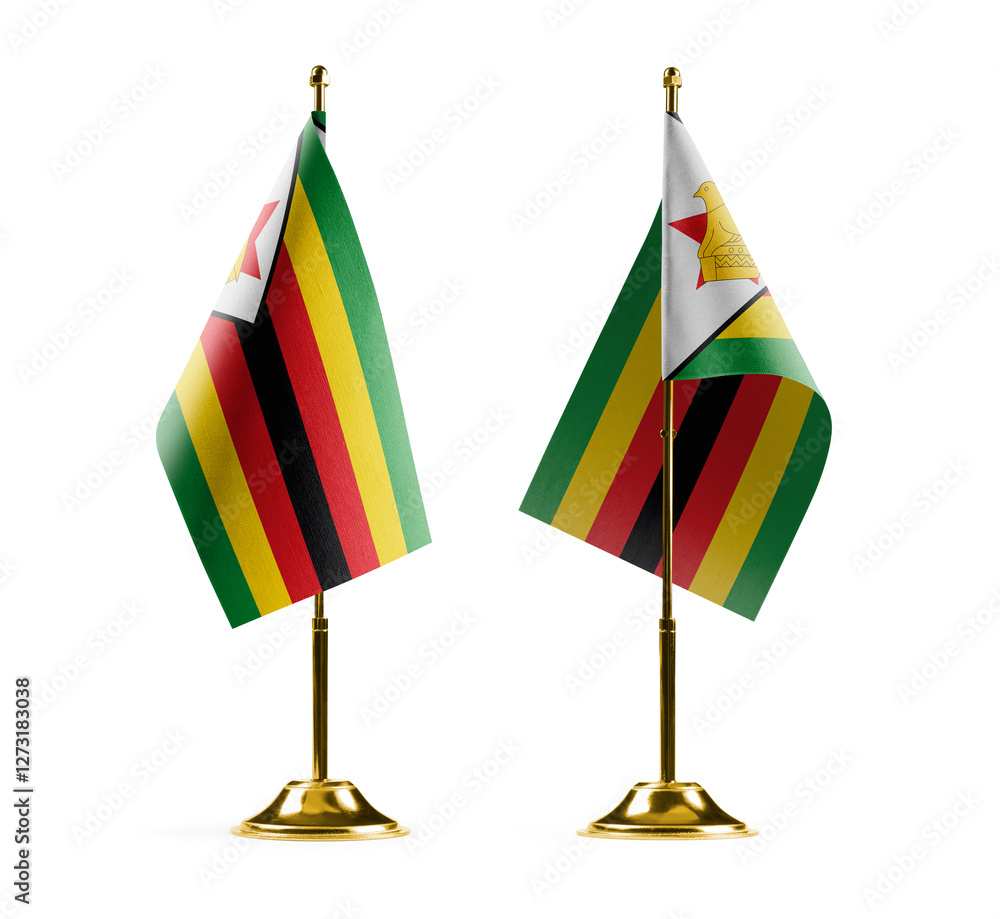 Small national flags of the Zimbabwe on a white background