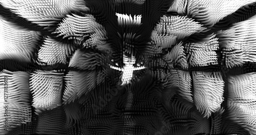 In shades of grey abstract texture created with Gradient flow and 3D structure imitate the movement of liquid or wind. Vibrant colors, volumetric waves and digital noise create a sense of depth and dy