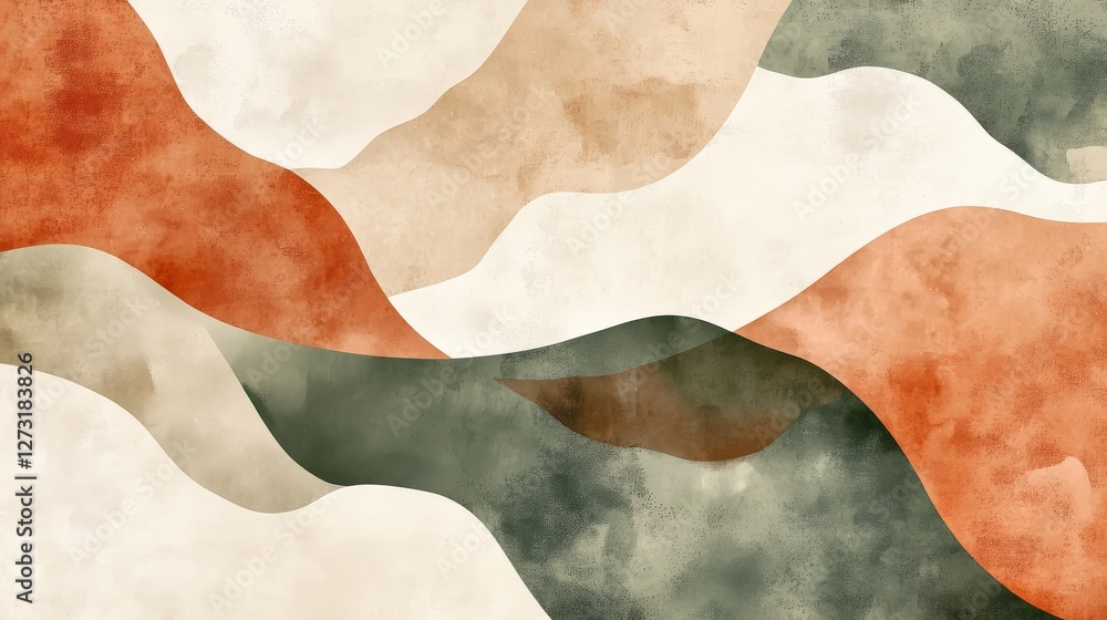 Abstract Watercolor Landscape of Rolling Hills in Earthy Tones Abstract Watercolor Landscape of Rolling Hills in Earthy Tones