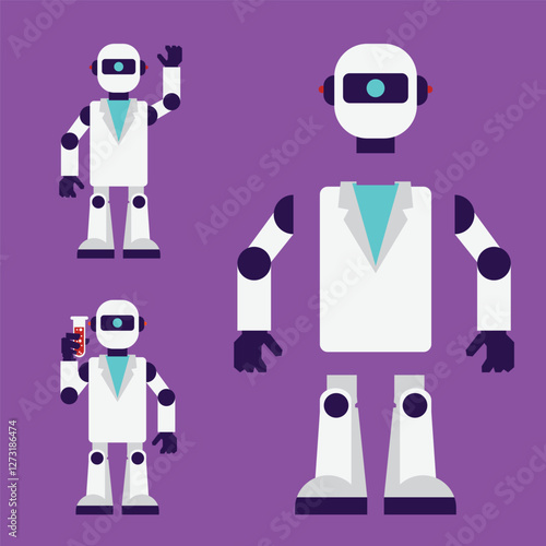 a Scientist robot in a flat style for design element