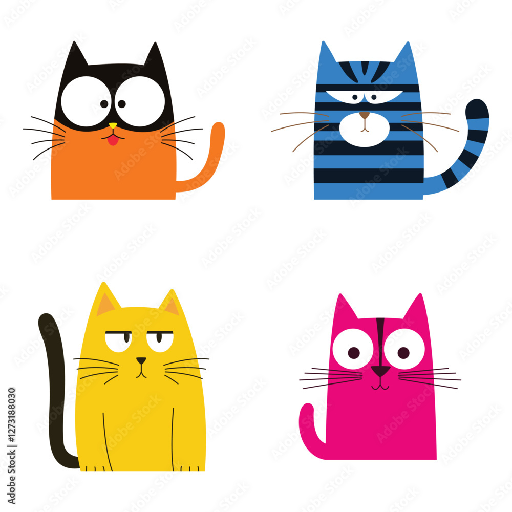 Obraz premium Set of Colorful Funny Naughty Cat Pet Animal Cartoon Character with Cute Expression