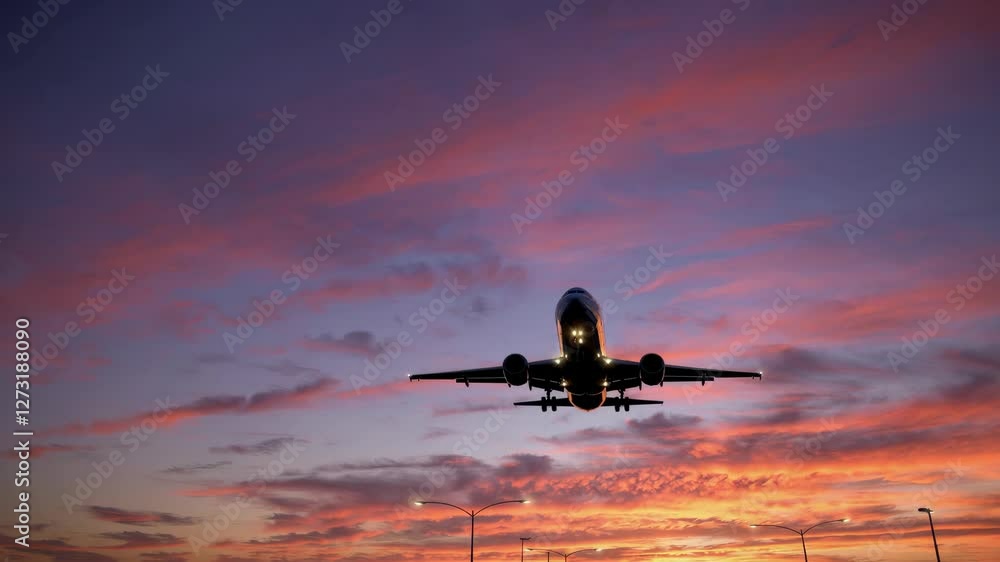 The Airplane in Sunset Sky The Airplane in Sunset Sky
