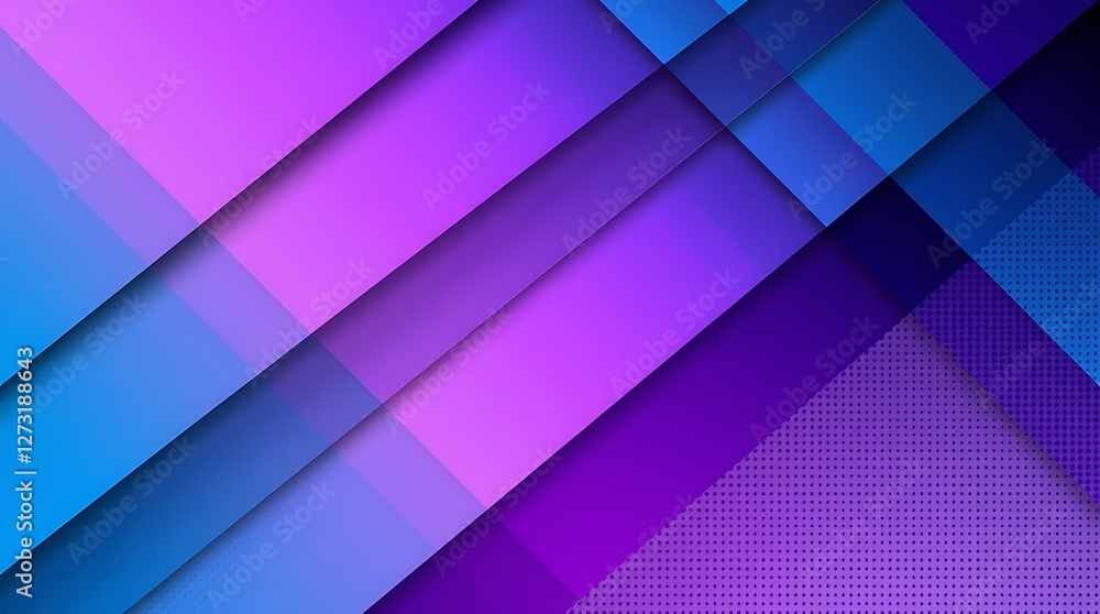 Fototapeta premium Dynamic material design background with diagonal layers in blue and purple gradient. Features geometric shapes, depth effects. Ideal for UI design, presentations, modern branding.
