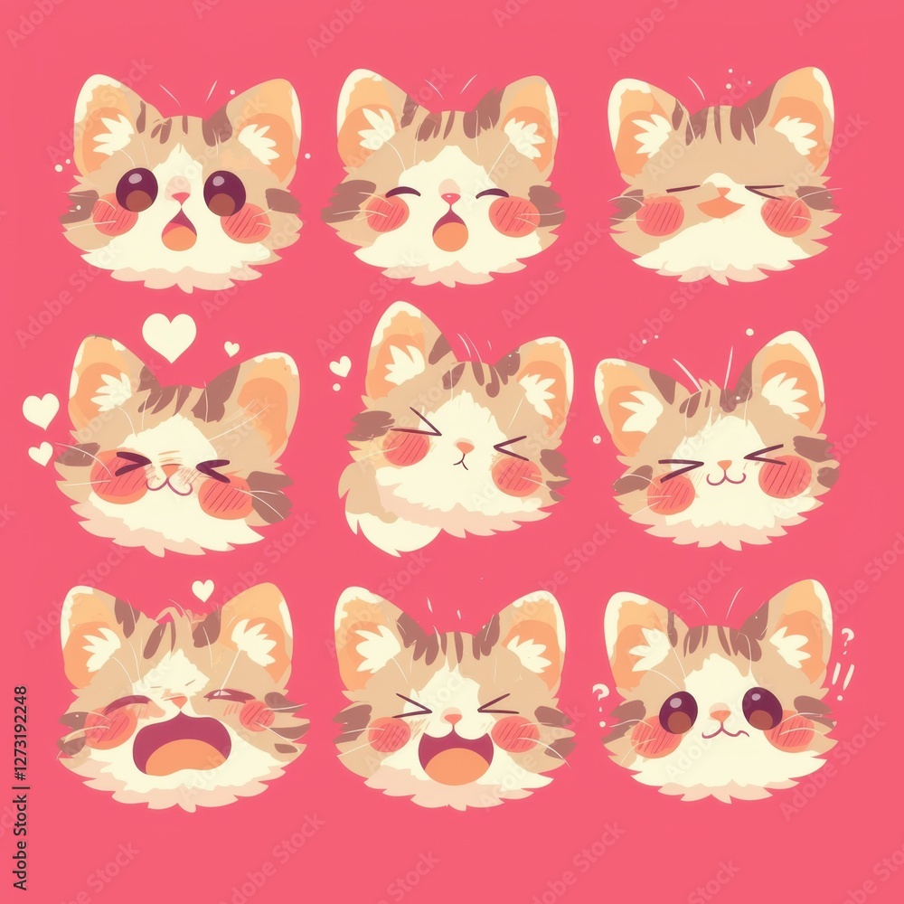 set of funny cartoon cats