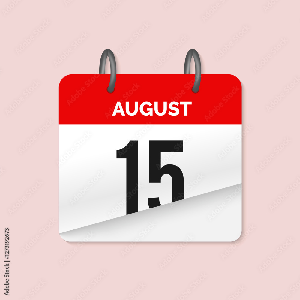 Fototapeta premium 15th August daily calendar icon template. August 15 day calendar design. Single day calendar in vector illustration flat style.
