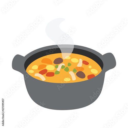 Pot of Food Vector Icon – A steaming pot filled with delicious hot food, perfect for soups, stews, and home-cooked meals. Flat design, isolated on white background