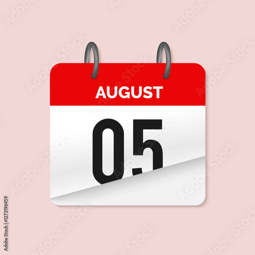 5th August daily calendar icon template. August 5 day calendar design. Single day calendar in vector illustration flat style.