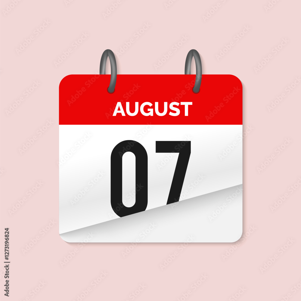 7th August daily calendar icon template. August 7 day calendar design. Single day calendar in vector illustration flat style. 7th August daily calendar icon template. August 7 day calendar design. Single day calendar in vector illustration flat style.