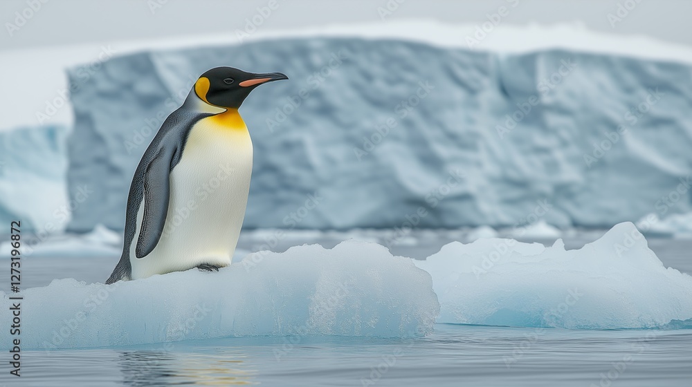 Fototapeta premium Emperor penguin on iceberg antarctica wildlife photography cold environment close-up nature conservation