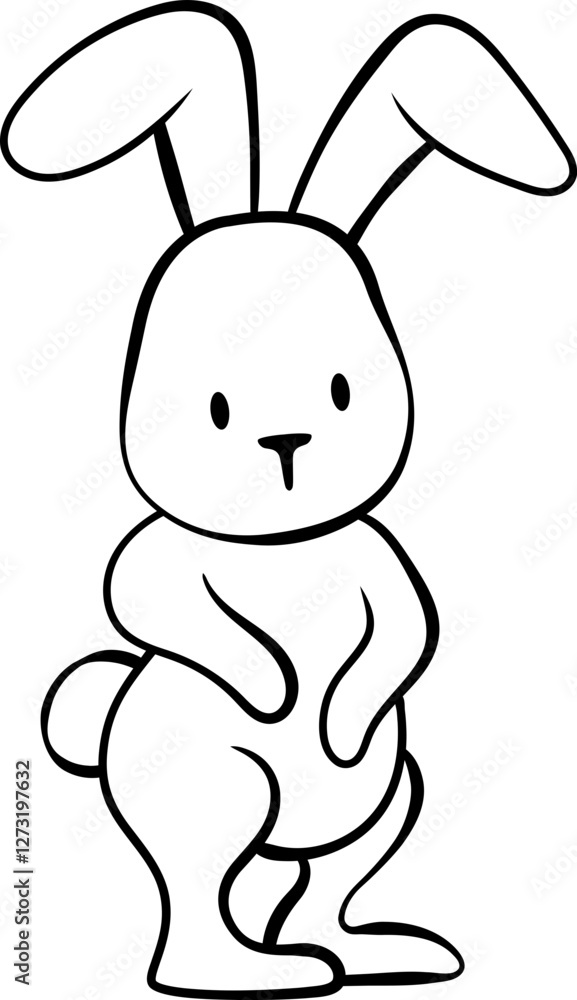 Cute cartoon easter bunny rabbit outline drawing, line art, vector illustration Cute cartoon easter bunny rabbit outline drawing, line art, vector illustration