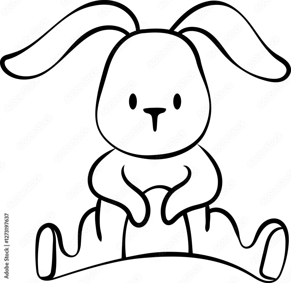 Cute cartoon easter bunny rabbit outline drawing, line art, vector illustration Cute cartoon easter bunny rabbit outline drawing, line art, vector illustration