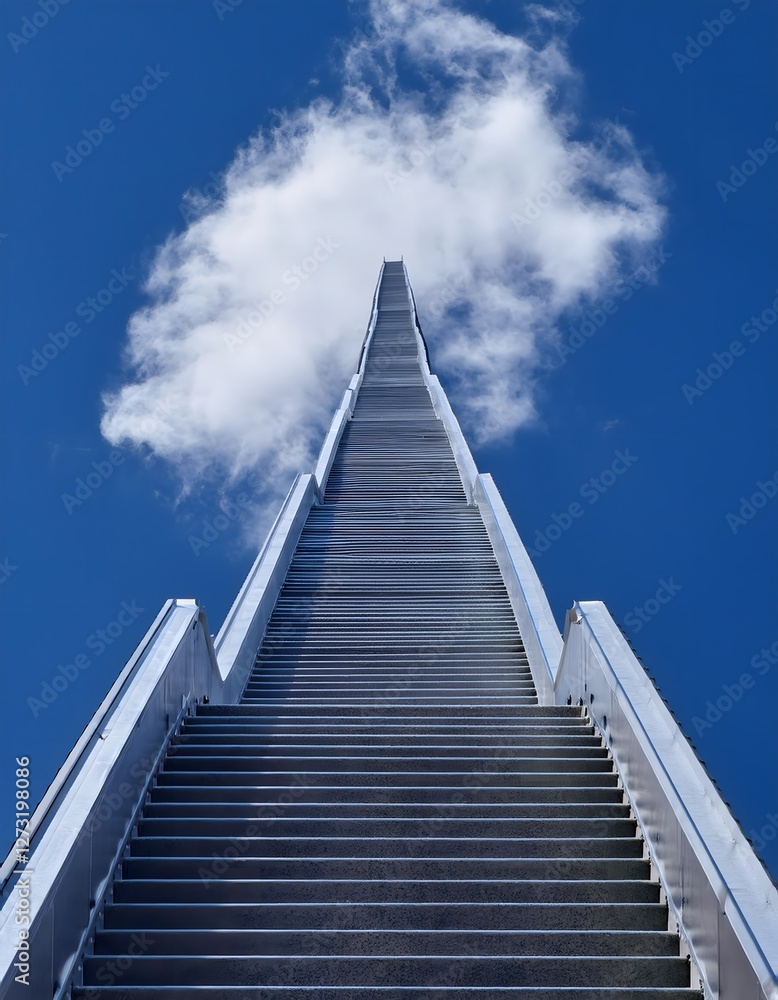 Tall Staircase Reaching Up to a Clear Blue Sky Tall Staircase Reaching Up to a Clear Blue Sky