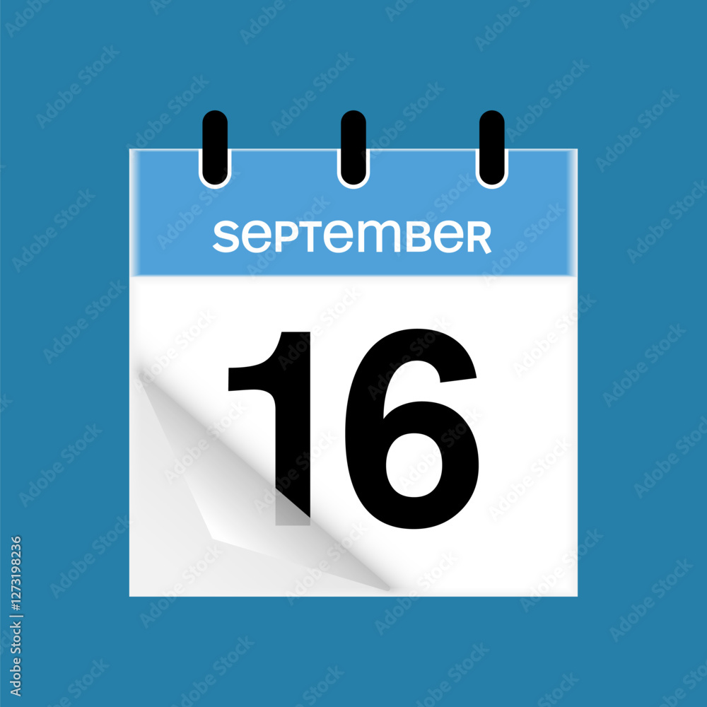 16th September daily calendar icon template. September 16 day calendar design. Single day calendar in vector illustration flat style. 16th September daily calendar icon template. September 16 day calendar design. Single day calendar in vector illustration flat style.