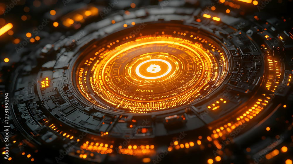 Orange Glowing 3D Crypto Technology Orange Glowing 3D Crypto Technology