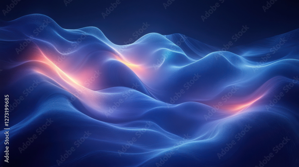 Fototapeta premium Abstract dark blue background with smooth flowing waves and glowing highlights