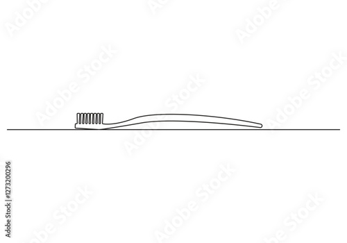 Continuous single line drawing of toothbrush and toothpaste. One line art toothbrush and toothpaste. Vector illustration