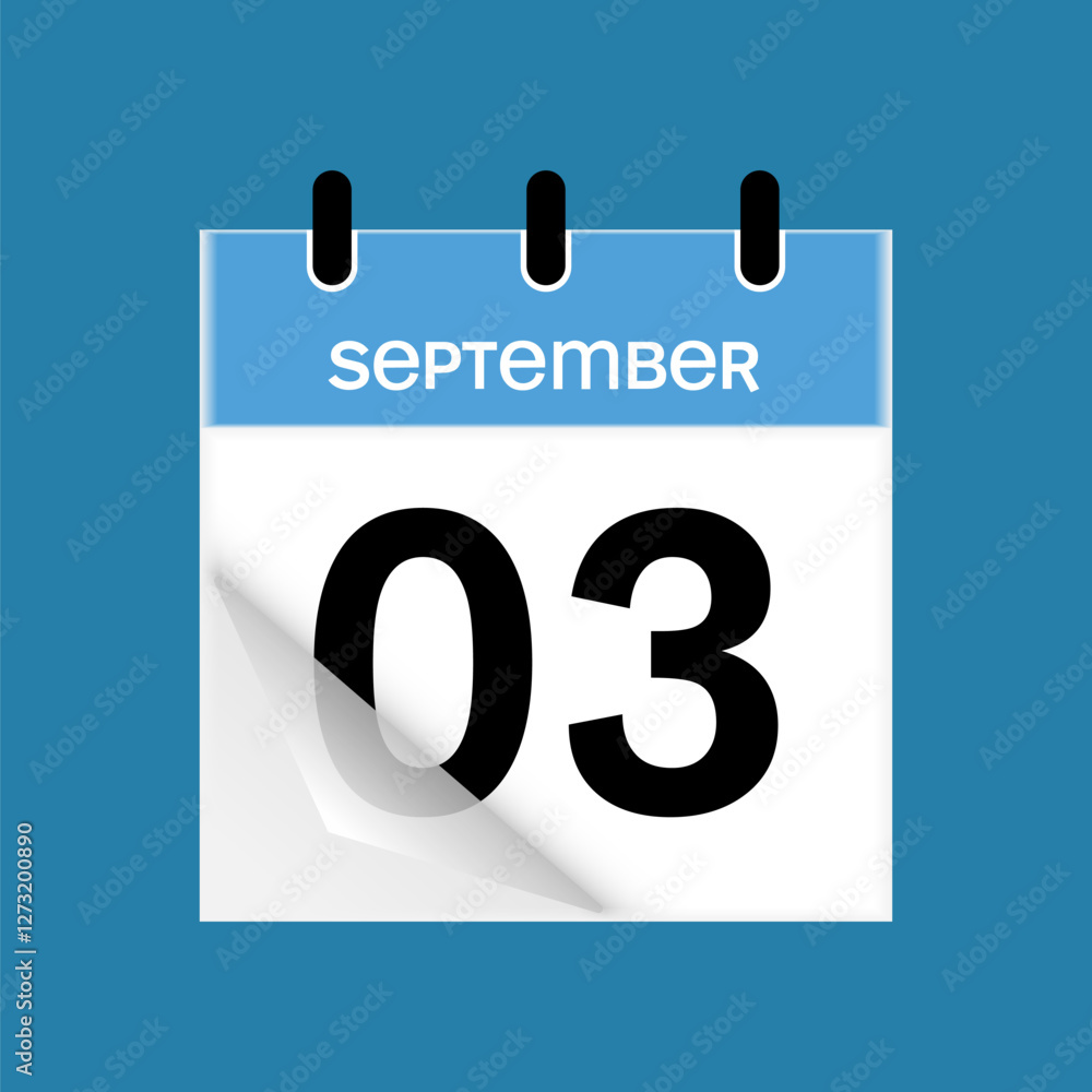 3rd September daily calendar icon template. September 3 day calendar design. Single day calendar in vector illustration flat style. 3rd September daily calendar icon template. September 3 day calendar design. Single day calendar in vector illustration flat style.