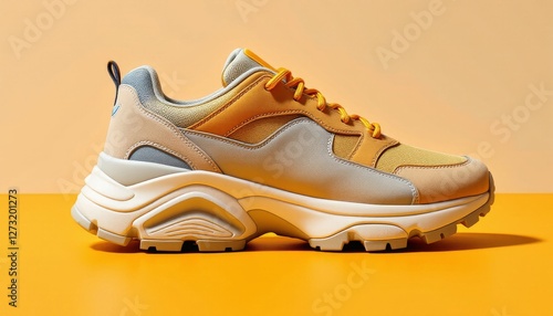 Stylish Yellow Grey and Beige Chunky Sneaker photo