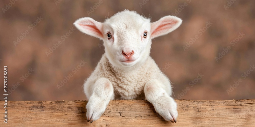 Fototapeta premium Cute lamb interacts playfully in a cozy barn setting animal photography warm environment close-up view