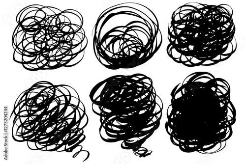 もやもや・悩む・くしゃくしゃ・ぐるぐるの線のイラスト素材　ベクター