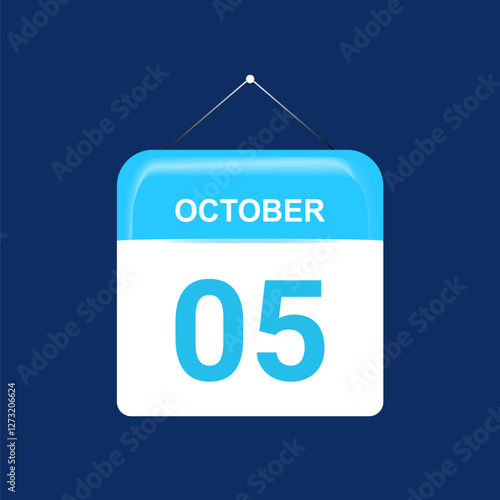 5th October daily calendar icon template. October 5 day calendar design. Single day calendar in vector illustration flat style.