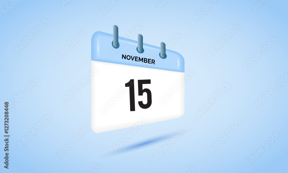 15th November daily calendar icon template. November 15 day calendar design. Single day calendar in vector illustration flat style. 15th November daily calendar icon template. November 15 day calendar design. Single day calendar in vector illustration flat style.