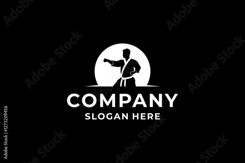 Karate Martial Arts Silhouette Logo Design Template.