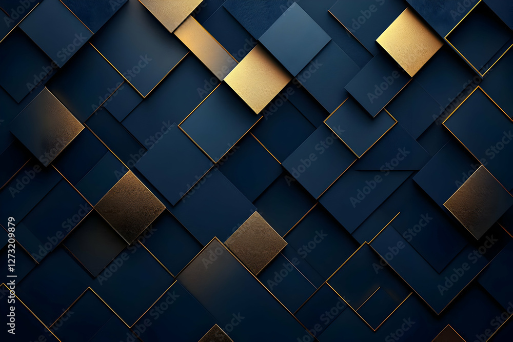 Abstract 3D Gold & Blue Square Background Abstract 3D Gold & Blue Square Background