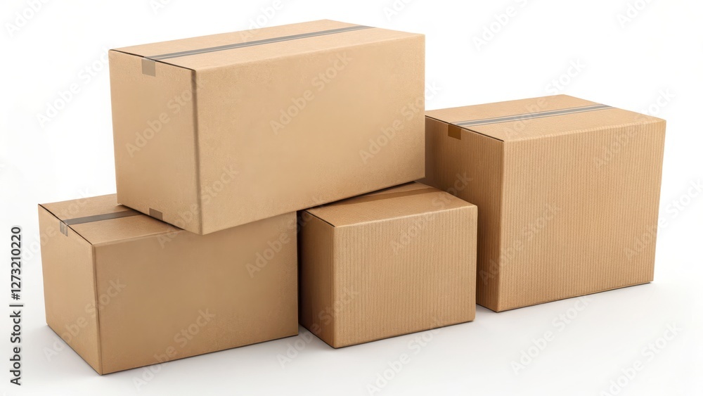 A stack of cardboard boxes in various sizes, showcasing a simple, organized arrangement suitable for storage or shipping purposes.