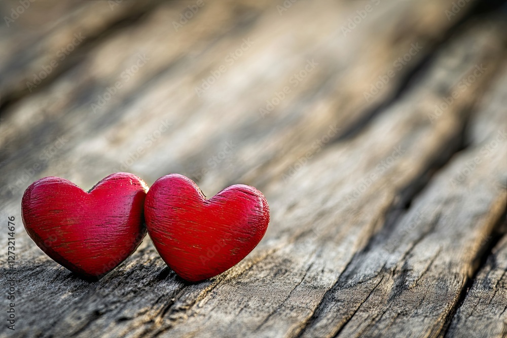 Fototapeta premium Love hearts on wooden texture background, love concept.