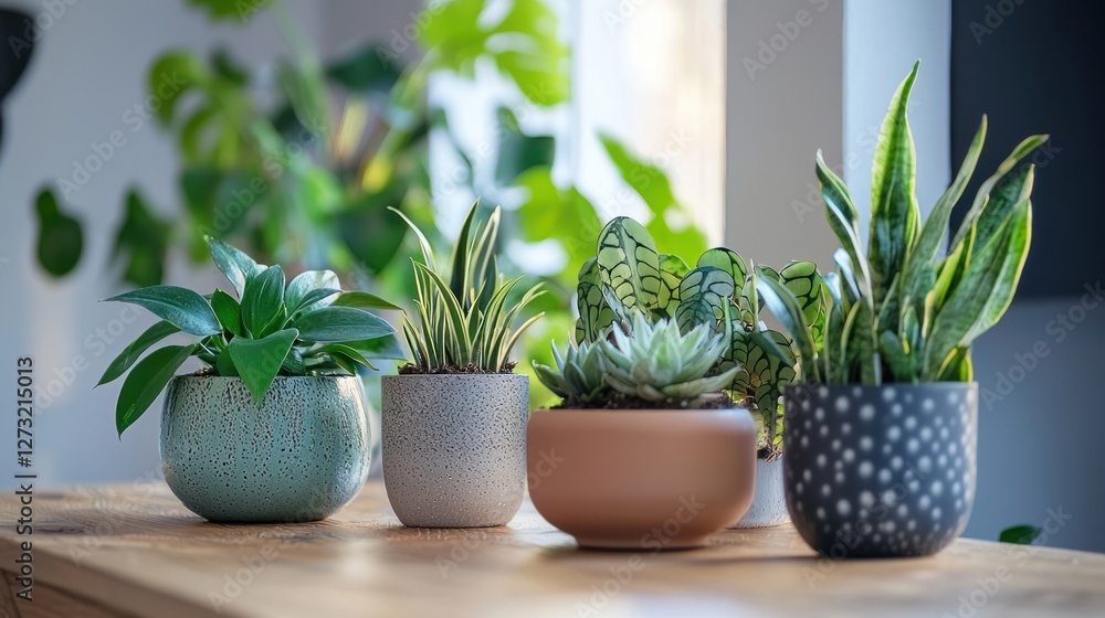 Obraz premium A modern office desk with a small collection of indoor plants