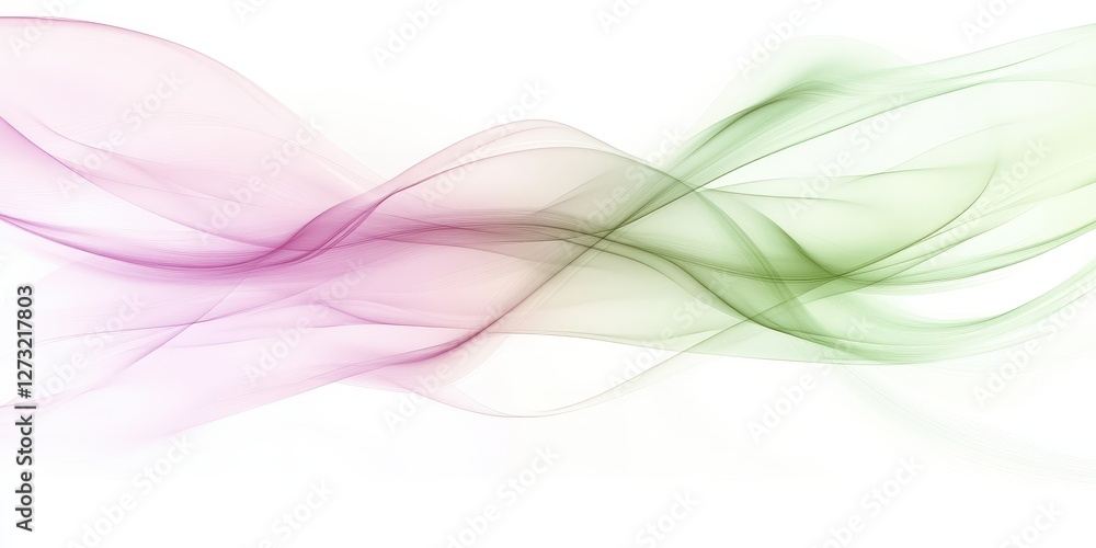 Obraz premium Abstract green pink wave design, flowing motion, white background, website banner