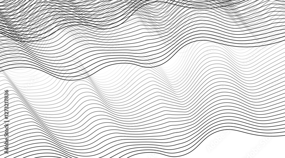 Vector wave lines smooth flowing dynamic black gradient isolated on white background for concept of technology, digital, communication, science, music Vector wave lines smooth flowing dynamic black gradient isolated on white background for concept of technology, digital, communication, science, music