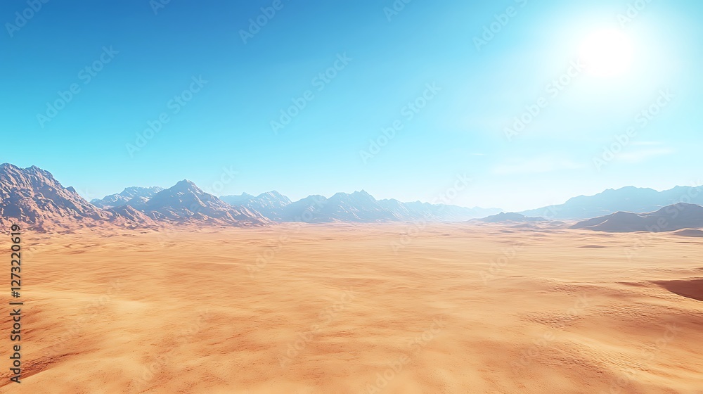 Naklejka premium golden desert landscape with clear blue horizon image