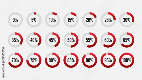 Set of circular sector percentage diagrams from 0 to 100. Set of circular sector percentage diagrams meters from 0 to 100 ready-to-use for web design, user interface UI.