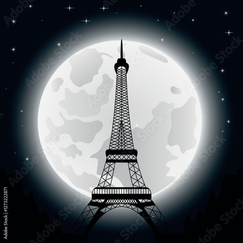 Eiffel tower in the moonlight