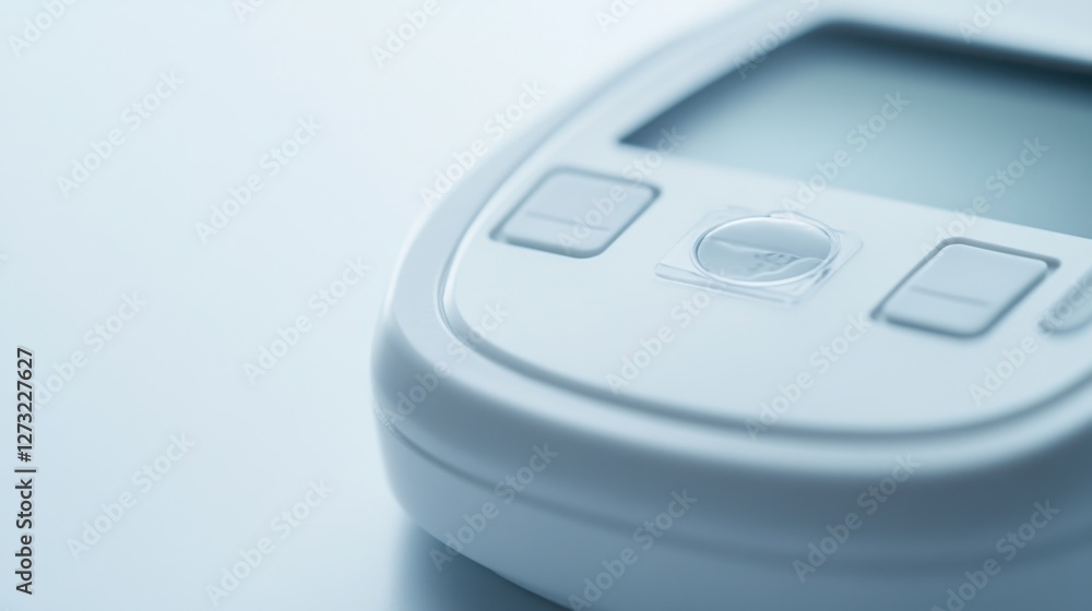 A close-up shot of a glucose meter showing a reading, with a test strip in place. Featuring health management and precision A close-up shot of a glucose meter showing a reading, with a test strip in place. Featuring health management and precision