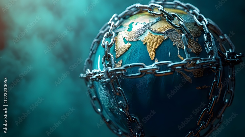 A conceptual image of the world bound by chains, symbolizing restrictions, challenges, and the struggle for freedom. A conceptual image of the world bound by chains, symbolizing restrictions, challenges, and the struggle for freedom.