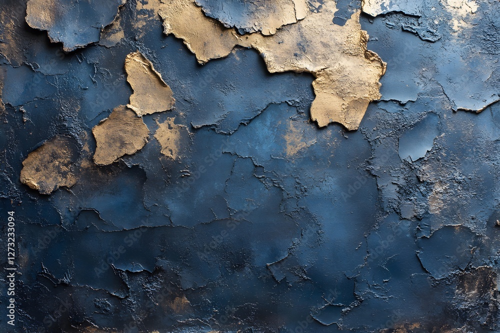 Abstract Textured Wall with Gold and Blue Peeling Paint Effect for Artistic Design Abstract Textured Wall with Gold and Blue Peeling Paint Effect for Artistic Design