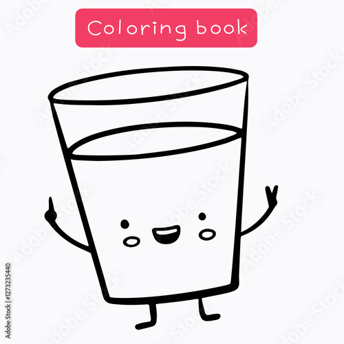 Coloring book for kids, cute glass of milk coloring page. Coloring book for print