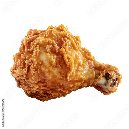 Crispy Fried Chicken Leg with Golden Crunchy Coating and Juicy Texture. A highly detailed, photorealistic close-up of a crispy fried chicken leg with a golden-brown, crunchy coating and a juicy, flavo photo