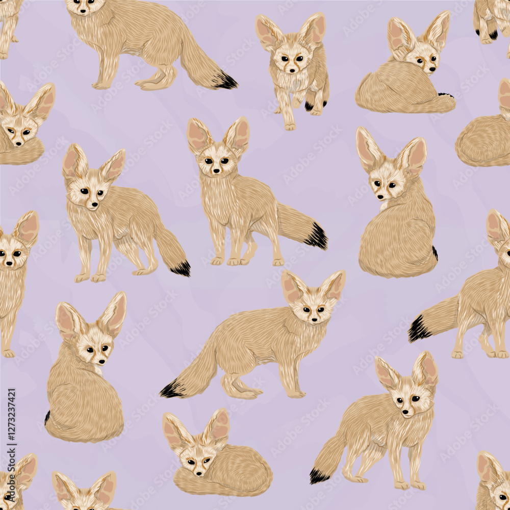 Seamless pattern with realistic fennec foxes. Vector animal Seamless pattern with realistic fennec foxes. Vector animal